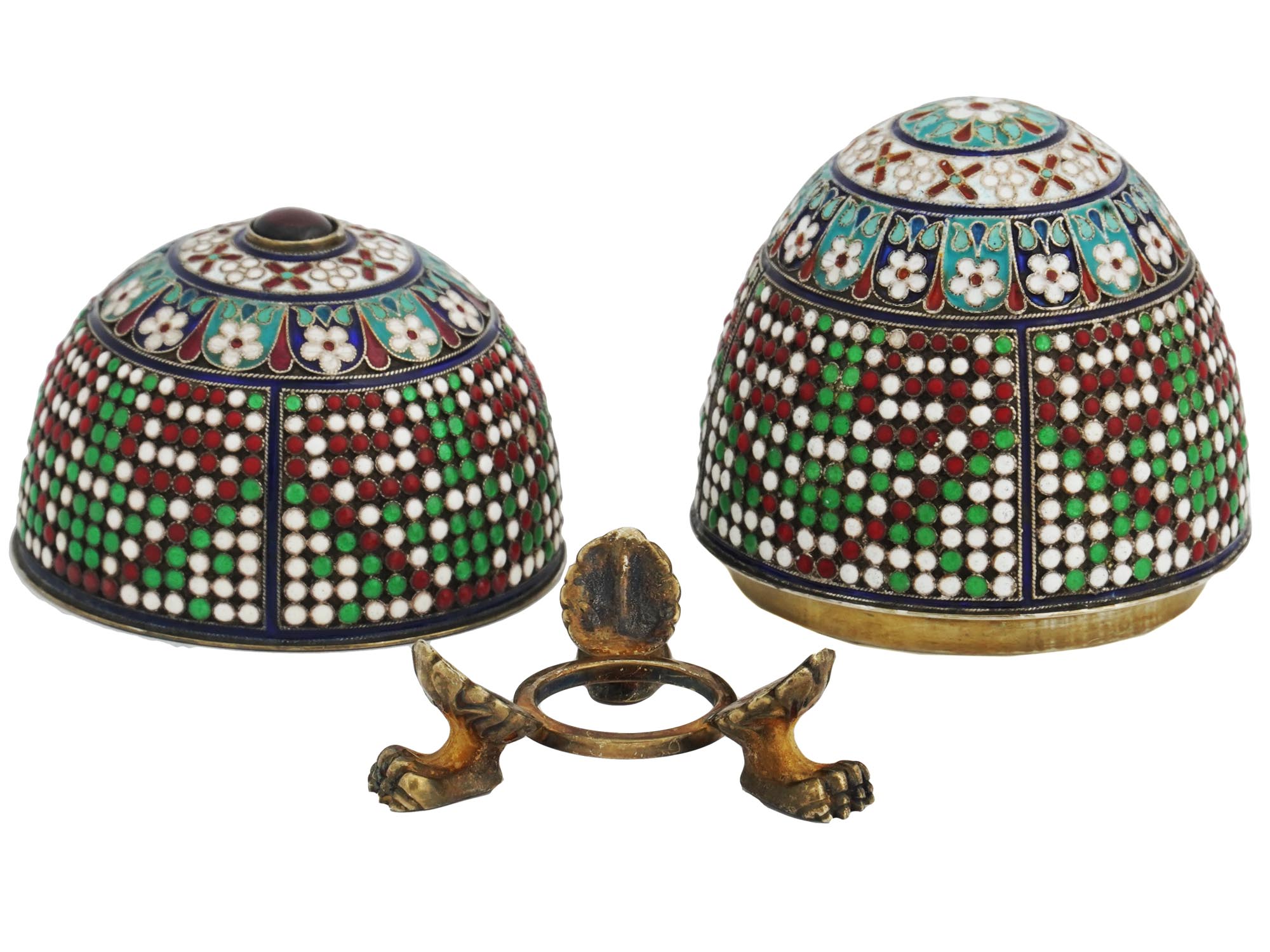 RUSSIAN GILT SILVER ENAMEL EGG CASKET ON STAND PIC-2